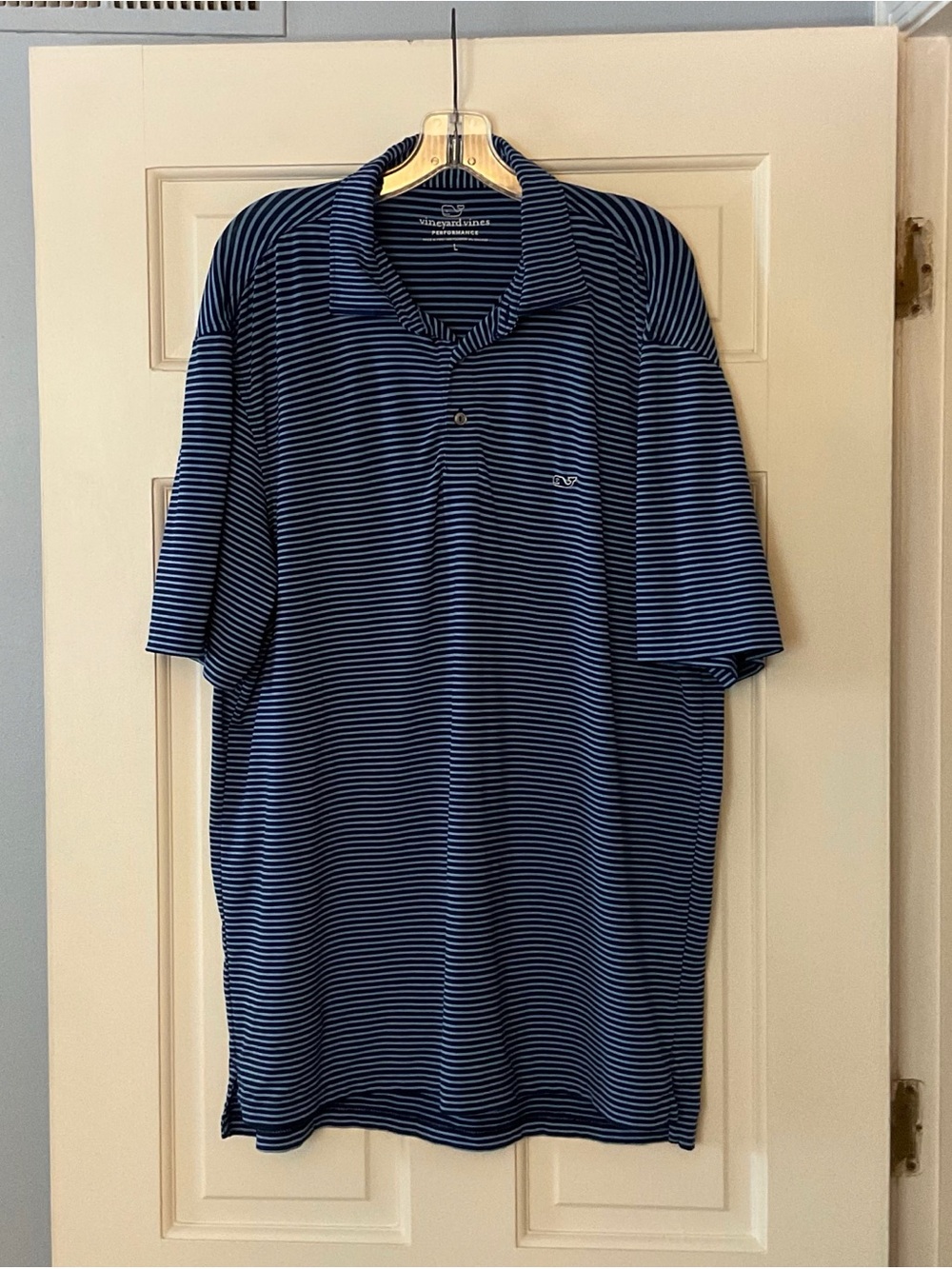 Vineyard Vines Performance Bradley Stripe Sankaty Polo Blue Large Golf Tennis
